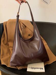 Geantă de umăr pliabilă de mare capacitate, culoare solidă, vintage, casual, de culoare solidă, ușoară, pentru cumpărături și călătorii pentru studenți