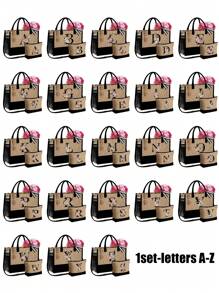 1 set, Bolso de mano tipo tote con estampado de flores con inicial A y correas para el hombro & Set de bolsas de maquillaje con iniciales de la A a la Z, bolso de regalo personalizado con bolsillos laterales, bolso de playa con pañuelo, bolsos de almacenamiento portátiles y de ocio, bolsas de compras multifuncionales, bolsa de almacenamiento simple para viajes