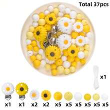 Set de 37 piezas de cuentas de margarita de silicona de moda con pinzas, kit de manualidades para hacer joyas, llaveros, pulseras, decoración de bolígrafos y correas para identificación - Un regalo perfecto para fiestas para mujeres, hombres y amantes de la artesanía