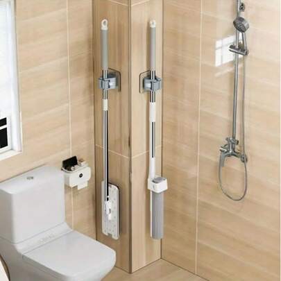 4/3/2/1 Pcs No Drill Broom Holder, Self-Adhesive Mop Rack, Multi-Function Bathroom Sticky Hooks For Broom, Mop, Umbrella Storage, Removable Waterproof Non-Slip Practical Hanging Hooks, Adhesive Mop And Broom Rack, No Drilling Required, Multi-Purpose Bathroom Organizer Kitchen Items Kitchen Accessories Kitchen Kitchen Tools