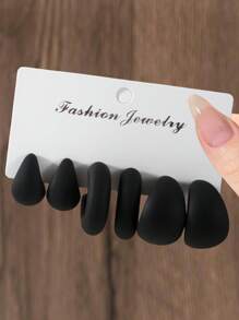 6-18pcs/Set Fashionable Black Water Drop Exaggerated C-Shape Acrylic Resin Earrings Set For Women
