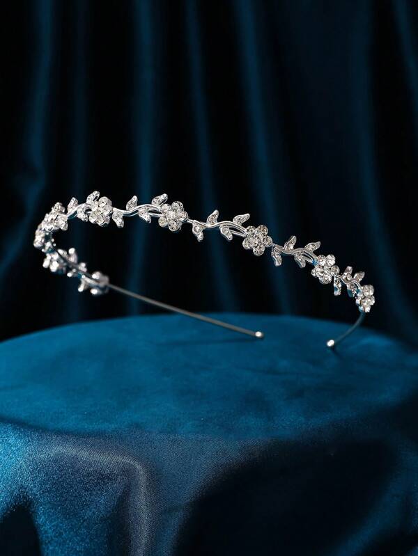 1pc Glamorous Floral Rhinestone Princess Style Flower Crown, Suitable For Dailywear, Dances, Galas, School Performances, Birthday Parties, Gifts, Amusement Park Photo Shoots, Elegant Fashion Hair Accessory For Girls