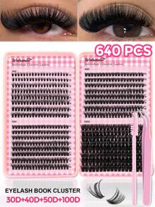 640pcs D-Curl Eyelash Extension Kit, 10D 20D 30D 40D 50D 60D 80D 100D 120D 150D 8-16mm DIY Individual False Eyelashes, 3D Mink Curl Dramatic Messy Lashes For Makeup, Cosplay, Daily Wear