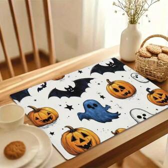 1/2/4/6 Pack Of Halloween Linen Placemats, Including Ghost Pumpkins, Spider Webs, And Ghost Designs, Machine Washable, Measuring 30x45 Centimeters, Suitable For Dining Tables, Christmas Parties, And Home Kitchen Decoration, Making It An Ideal Choice For Halloween Decoration.