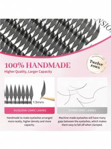 XIUSUZAKI 12 ROWS Comic Spire Eyelashes Automatic Flowering Premade Fans Eyelashes Extensions Individual Volume False Lashes Cosplay - Black - View 6