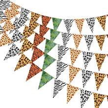 12PCS Jungle Theme Party Supplies Animal Print Pennant Banners Jungle Animal Prints Triangle Flag Zebra Leopard Print Hawaiian Leaf Pattern Banner For Themed Party Zoo (Classic Style)