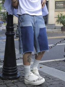 Pantalones cortos de mezclilla de pierna recta, jeans desteñidos con parches, conjunto de moda informal como regalo, adecuado para el verano