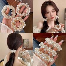 3pcs Set Fashion Crystal & Faux Pearl Floral Headband - Suitable For Daily Wear Or Vacation, Fall Decor, Fashion Accessory, Pop Culture Theme, All Seasons
