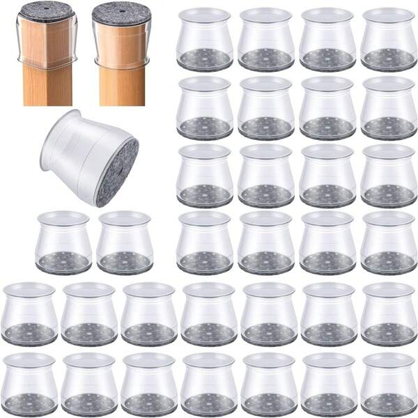 Lot de 32 protège-pieds de chaise pour parquet, patins en feutre de silicone pour meubles, protègent les sols des rayures et du bruit, les pieds de chaise se déplacent en douceur (taille L : 2,3 cm - 3,3 cm)