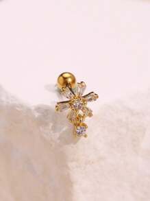 1pc Fashionable Exquisite Luxurious Personalized Minimalist Design Cubic Zirconia Inlaid Snowflake Gold Ear Cuff Earrings, Elegant Jewelry For Women Everyday Wear, Party And Holiday Attire