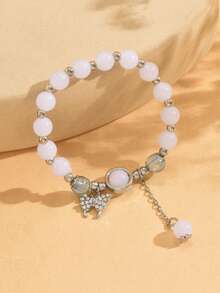 1 件简约灰白月光石水晶手链，百搭优雅配饰，适合女孩