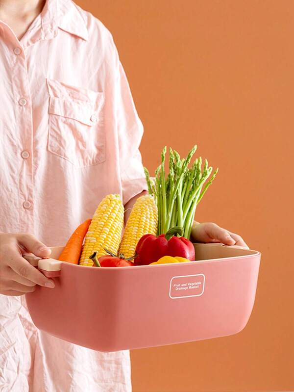 1pc Multifunctional Drain Basket, Plastic PP Material, Double Layer Thickened Fruit & Vegetable Washing Draining Basket, Creative Kitchen Storage Basket, Draining Tool