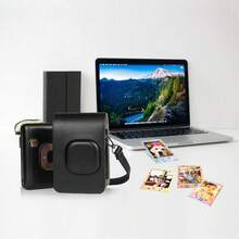 Compact Size Camera Case Bag PU Leather With Shoulder Strap Compatible With Mini LiPlay-With Removable/Adjustable Shoulder Strap-Black