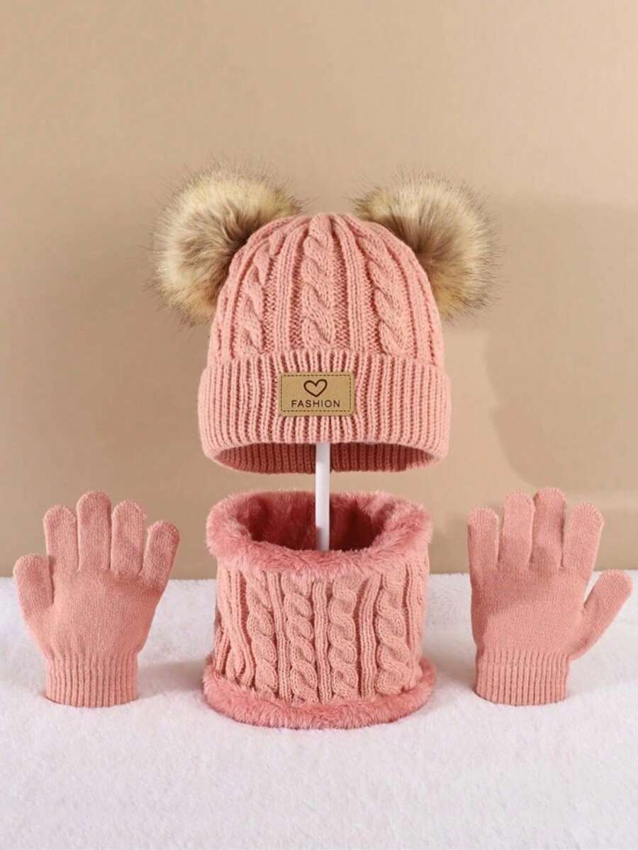 Set de 3 piezas: guantes de lana forrados, gorro y bufanda de punto para el invierno, excelentes para mantener el calor en climas fríos, gorro Benny y bufanda, marca de moda - Rosa - Ver 1