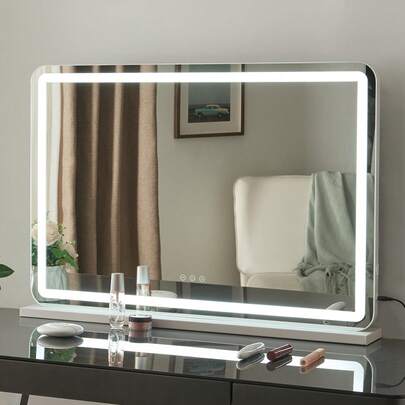 Espejo de tocador LED de 80 cm con soporte de luz para espejo de maquillaje grande