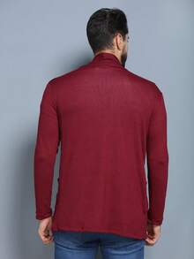 Men's Cardigan Cold Weather Blouse Overcoat Kimono Jacket Long Sleeve Coat With Pocket Fleece Knit Plus SIZE EXG SIZE - Màu Đỏ Sâu - Xem 2