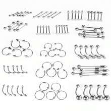 Juego de 85 piezas: aros de ombligo, anillos de nariz de herradura, pendientes, joyas de perforación corporal unisex que incluyen aros de nariz largos simples de acero inoxidable, aretes para cejas y labios