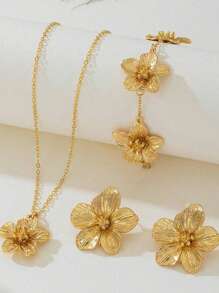 Angesagter europäischer & amerikanischer Modeschmuck mit Blume Muster, goldene Blumenanhänger Halskette, Armband, Ohrringe für Frauen