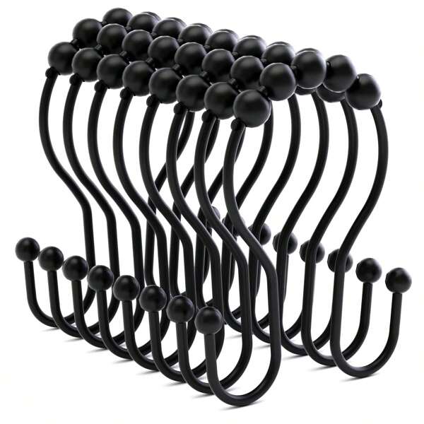 12pcs Shower Curtain Hooks, Stainless Steel Roller Rust-Resistant Balance Sliding Anti-Drop Double Shower Hooks For Curtain Bathroom Shower Curtains
