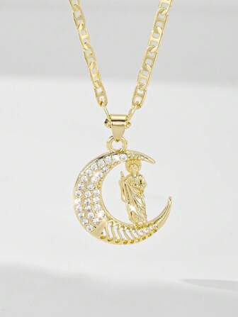 1 st 2025 nytt hypoallergeniskt kopparinlagt zirkonia halvmåne prästhänge halsband, lämplig som present till mors/alla hjärtans dag-par/vänner/kyrkobesökare, katolsk första nattvard, dagligt och högtidskläder bön