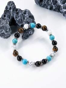 Men's Strength Bracelet-8mm Blue Turquoise & Black Tourmaline Beads Bracelet,Protection Willpower, Self-Confidence, Courage, Meditation Jewelry For Women Men