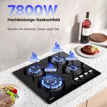 IsEasy WEHIMO Gas Hob With 4 Burns, Built-In Gas Hob, 60 Cm, Cast Iron Grill, 7800W, City Gas And Bottle, Black Glass - EU C Type Plug(220-240V) - View 7