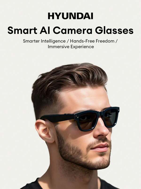 HYUNDAI HYUNDAI M01 AI Smartbrille: Bluetooth-Ohrhörer, Smartphone-Sprachübersetzer, Sprachassistent, Blaulichtfilter, eingebaute Kamera, lange Akkulaufzeit, geringe Latenz, Musik, Anrufe, Meetings, Büro, Geschäft, Reisen, kabellose Brille mit Ohrhörern