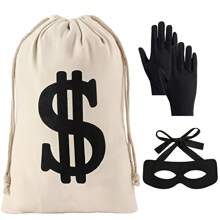 3pcs Costume Accessories Set, Including Dollar Sign Money Bag, Black Gloves, And Hat For Pirate/Burglar Role Play Outfit With Eye Mask Halloween