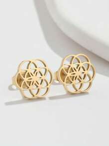 1 Paar Edelstahl Cut Out geometrische Blumen Ohrringe, süße runde Titan-Stahl Ohrringe, 304 Hypoallergen Ohrringe für Frauen, geeignet für den täglichen Gebrauch, Festivals und Dates, perfektes Geschenk für Freunde und Familie