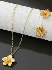 Angesagter europäischer & amerikanischer Modeschmuck mit Blume Muster, goldene Blumenanhänger Halskette, Armband, Ohrringe für Frauen