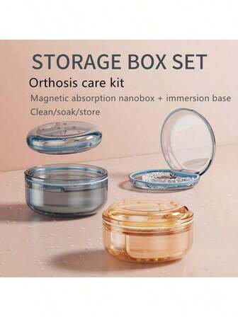 1pc Multi-Color Denture Case, Portable Dental Retainer Container With Cleaning Soaking Function, Battery-Free, Suitable For Partial Dental Appliances And Orthodontic Devices