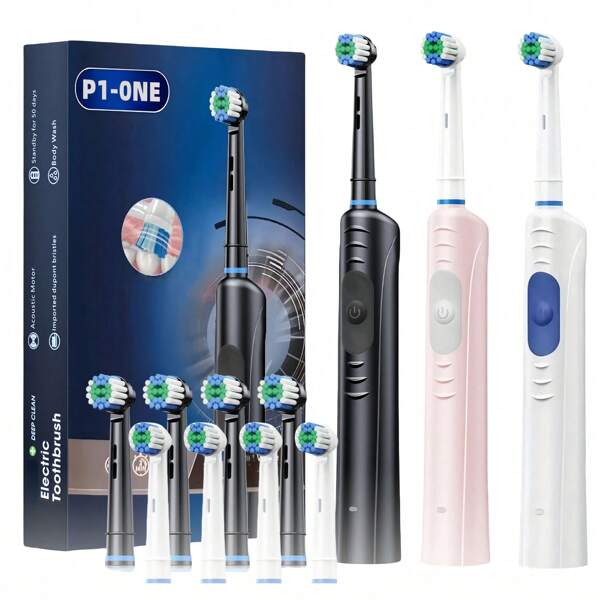 Adult Electric Toothbrush – Rechargeable Toothbrush With 4 Brush Heads, Smart Pressure Sensor, Deep Clean Technology, And Up To 50 Days Of Battery Life