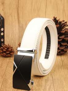1 条男士黑白自动扣腰带，时尚商务休闲腰带，适合婚礼、派对、日常穿着，送给丈夫和父亲的礼物，牛皮波西米亚 PU 皮带，四季皆宜