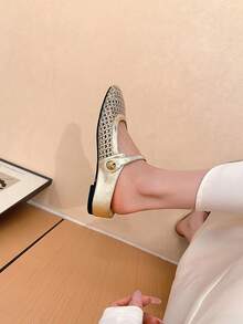 Xin Jing Shoes 2025 秋季女士编织镂空系带平底休闲鞋，隐形坡跟，百搭通勤友好，穆勒鞋 - 金色 - 查看 11