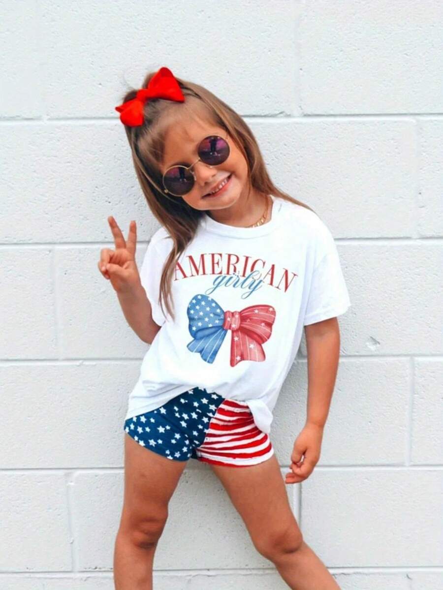 American - 4th Of July T-Shirts Girl Cute April 4th Kids TShirt , White And Blue Patriotic Outfit DG012-1 - trắng - Xem 1