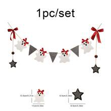 Vintage Cute Red Bow & White Bell Ghost Halloween Party Decorative Banner, Wall Hanging Pennant