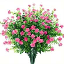 6/1 件 35 厘米/13.78 英寸人造假花，人造黄杨木植物仿户外塑料植物，抗紫外线灌木，用于室内外装饰的假户外植物，桌面中心花瓶，书架，卧室，婚礼庆祝花束，户外花园装饰，母亲节礼物 - 粉色 - 查看 3
