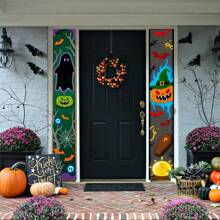 1pc Halloween Horror Ghost & Pumpkin Pattern Couplet, Suitable For Halloween Party, Holiday Party, Home Decor, Perfect For Halloween Decoration Couplet Fall Decor Room Decor Autumn Decor