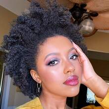 13x4 蕾丝前部非洲卷曲真人发假发，适合女士，密度 180% 短卷发波浪真人发假发，蓬松柔软真人发假发 - SNatural - 查看 1