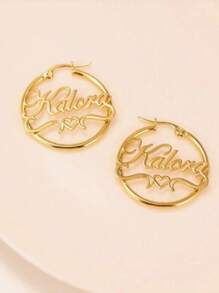 Brincos de Argola Personalizáveis em Aço Inoxidável com Coração e Nome - Perfeito para Aniversários, Formatura e Ocasiões Especiais - Presente Elegante de Estilo Boho, Prata, Dourado, Estiloso, Moda de Outono, Vintage, Dinheiro Antigo, Moda Anos 2000, Y2K, Personalizado