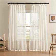 Sheer Curtains 84 Inches Long, White Curtains Living Room 2 Panels Set, Linen Curtains Window Privacy With Filtering (W52 X L84 Inch, Linen), Home Decor - 薄亞麻布 - 查看 12