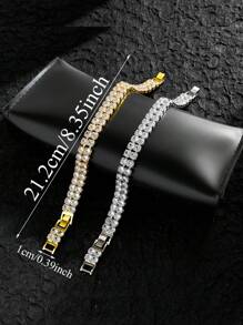 SEQUITO 1 件高档镀黄金男女款手链珠宝密钉镶嵌双排方形闪亮 AAAAA 方晶锆石晚会串手链