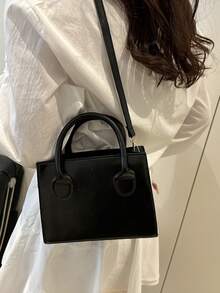 纯色 PU 皮革手提包，简约休闲小方包，通勤迷你单肩包，时尚斜挎包，适合外出