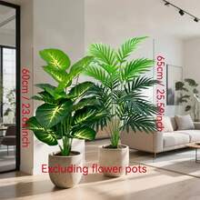 2 件热带植物套装 - 人造花叶万年青和槟榔棕榈，适用于家庭、办公室、花园装饰 - 非常适合婚礼、周年纪念和节日 - 室内/室外使用，不含花盆、房间装饰、家居装饰、厨房装饰、婚礼装饰