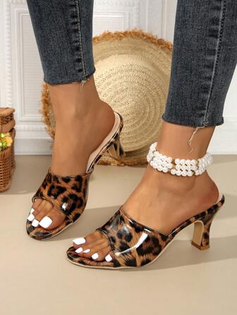[Leopard Sandals] Leopard Print High-Heeled Sandals | Women's Round Toe Block Heel, Perfect For Casual Parties In 2025