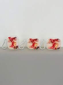 大理石纹耳机盒，水墨艺术透明 TPU 耳机盒，带金箔装饰，保护性时尚透明耳机盒，带 1 个耳机盒登山扣，兼容 保护套、耳机、 Pro（第二代）、 3、 Pro、 1/2、 4