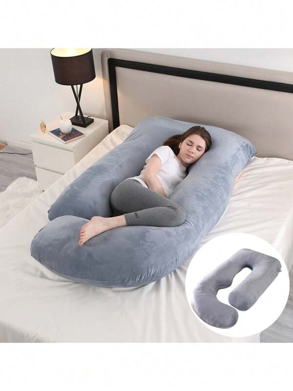 1 pieza Almohada de maternidad de peluche, cojín de apoyo lateral en forma de G con funda extraíble, soporte de sueño multifuncional para el embarazo
