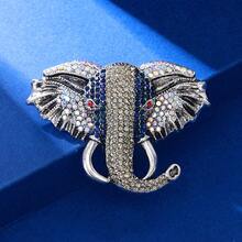 1pc Vintage Exaggerated Elephant Head Animal Brooch, Zinc Alloy Rhinestone Inlaid Men's Women's Suit Jacket Backpack Hat Pin Accessory, Suitable For Party Wear, DIY Accessory - Elephant Head - View 9