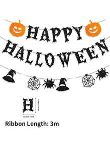 Halloween Banner, Happy Halloween Banners With Halloween 3D Bats Stickers, Horror Pumpkin Witch Hat Spider Halloween Decorations Hanging Bunting For Halloween Party Supply Indoor Outdoor Home Yard