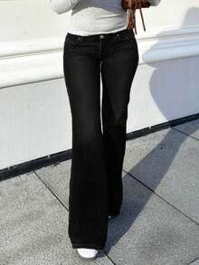 MYOURSA Low Rise Y2k Stretchy Bootcut Flare Leg Jeans,Black - Black - View 5